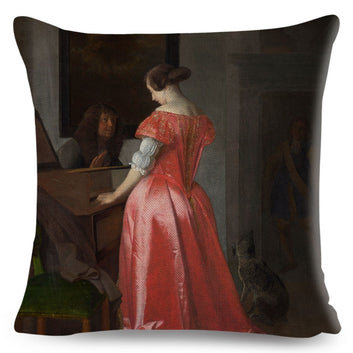 Funda de cojín estilo vintage para mujer, decoración europea, estampado de dama y niña