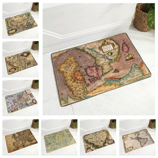 Tapis de sol en flanelle super doux avec motif de vieille carte vintage