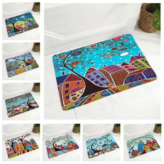 Paillasson rétro couleur rurale ville tapis de sol en flanelle super doux