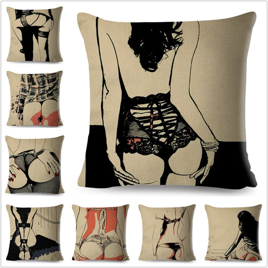 Funda de almohada con diseño de dibujos animados de una dama sexy y un trasero de una chica hermosa
