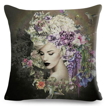 Funda de almohada con diseño de niña de las flores, estilo vintage, elegante, para mujer