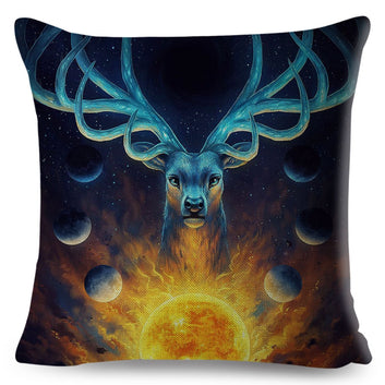 Funda de almohada con diseño de león, lobo y caballo, con dibujos de animales en acuarela.