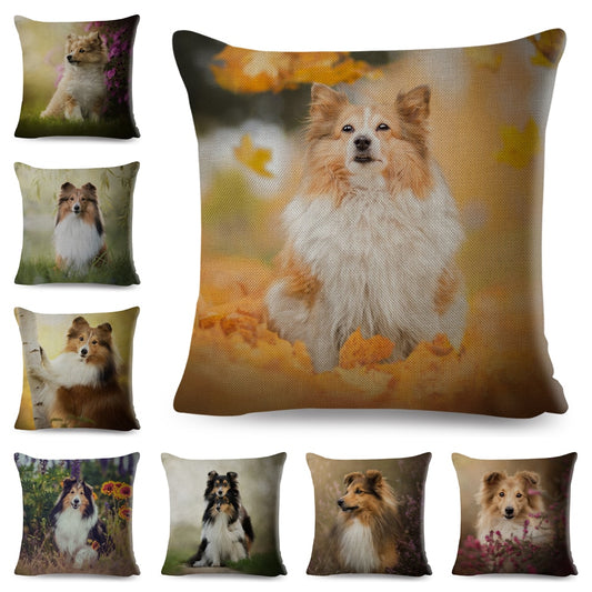 Bonita funda de almohada con estampado de perro pastor de Shetland