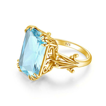 Anillo rectangular de aguamarina azul Trend en plata de ley 925