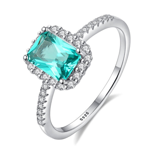 Classic Green Rectangle Bague Pure 925 Sterling Silver Gemstone Ring