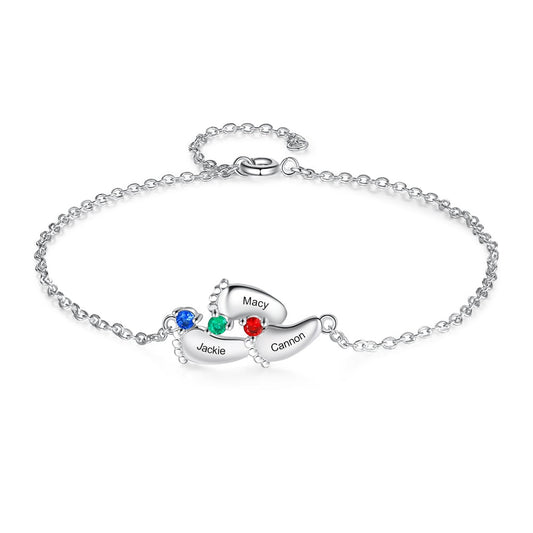 Pulsera personalizada con nombre de bebé tallado en piedra de nacimiento de 3 pies
