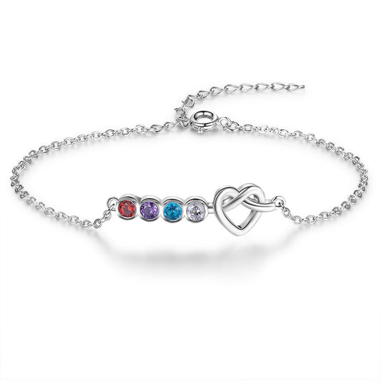 Pulsera ajustable personalizada con piedras de nacimiento de corazón