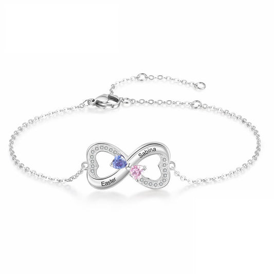 Customized Heart Birthstone Personalized Engrave Name Bracelet