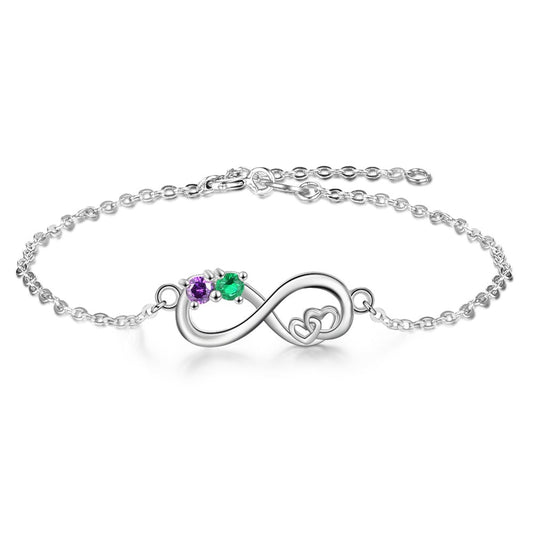 Pulsera de cadena con dos piedras de nacimiento y corazón personalizado