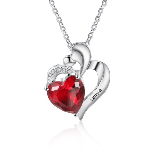 Collar personalizado para madre e hijo con piedra de nacimiento de corazón y nombre grabado personalizado