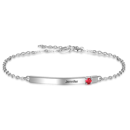Pulsera de cadena con letra grabada con nombre personalizado y piedra de nacimiento