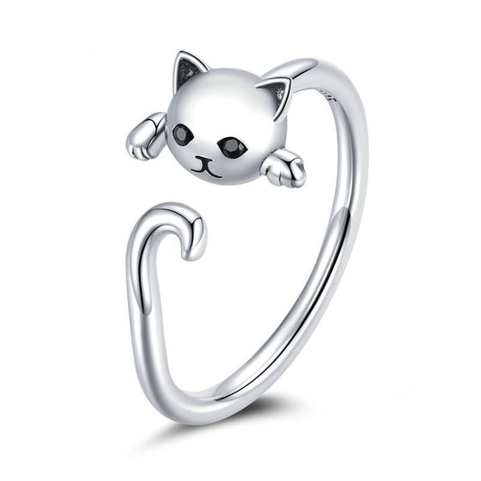 Anillo de plata de ley 925 con un bonito gato