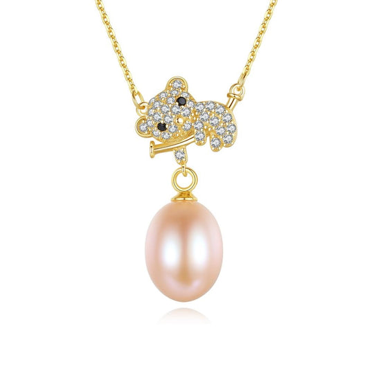 Lindos collares colgantes de koala para mujer, plata de ley 925, perla natural, joyería fina