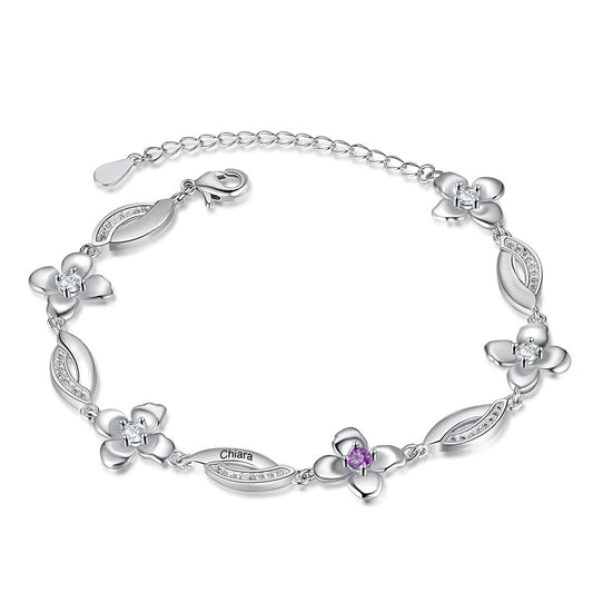 Pulsera personalizada con flores y 5 piedras de nacimiento con nombre grabado