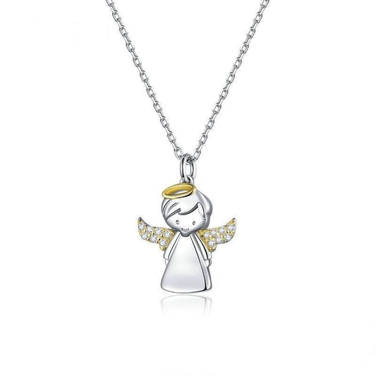 Collar con colgante de ángel pequeño en plata de ley 925 con piedra de gota de agua