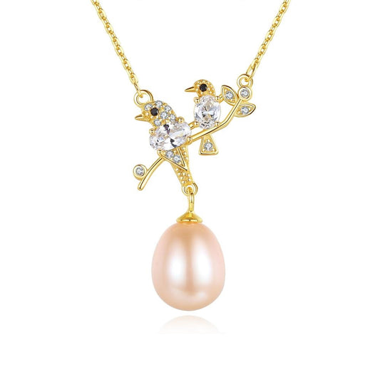 Collar con colgante de perla natural con forma de pájaro, joyería fina de plata de ley 925