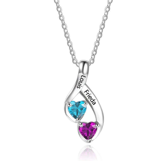 Collar con colgante de corazón personalizado con 12 piedras de nacimiento grabadas, joyería de plata de ley 925