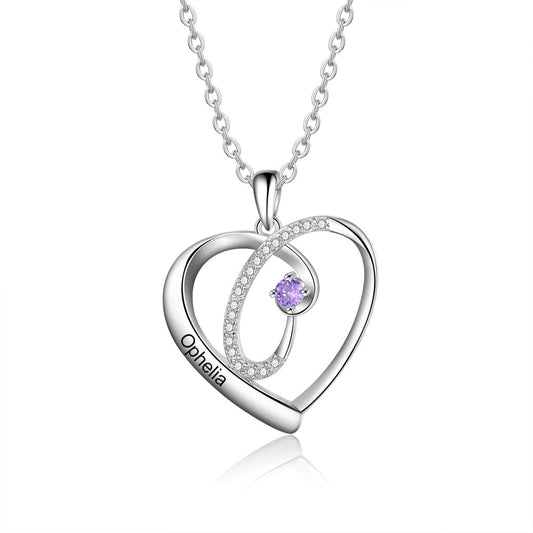 Collares personalizados con piedras de nacimiento de 12 colores para mujer, collar con colgante de corazón grabado con nombre personalizado.