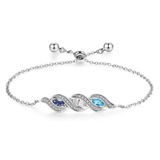 Pulsera personalizada con 3 piedras de nacimiento y circonitas cúbicas pavimentadas