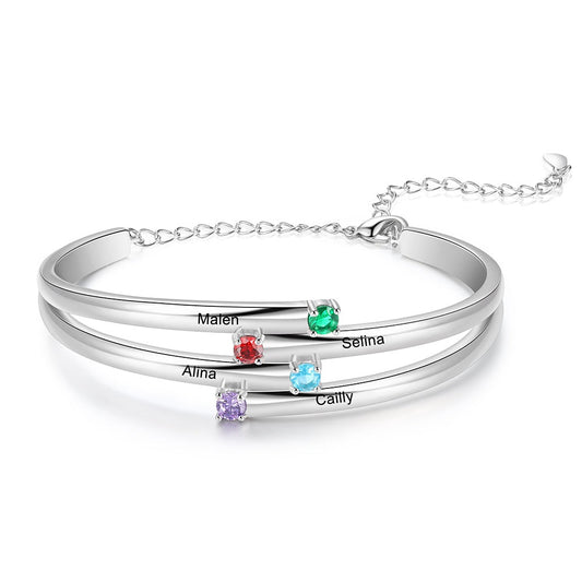 Pulsera personalizada con 4 piedras de nacimiento y nombre grabado