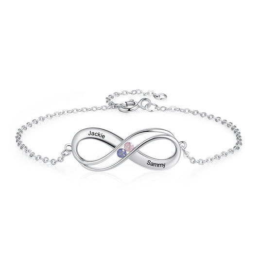 Personalized 925 Sterling Silver Customized Birthstone Engraved Name Bracelet