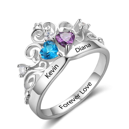 Anillo de plata de ley 925 con diseño de corona y piedra de nacimiento personalizado