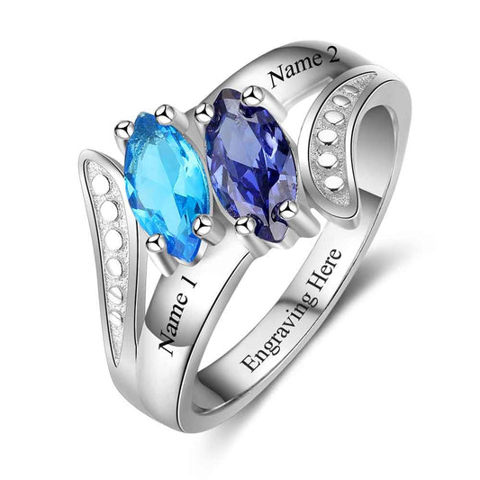Anillo de promesa con nombre grabado personalizado y piedra de nacimiento
