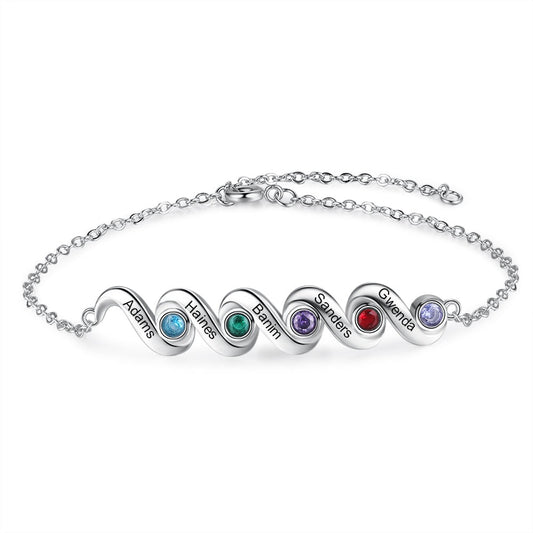 Personalized 5 Inlaid Birthstones Custom Name Engraved Bracelet