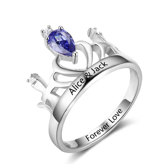Anillo de plata de ley 925 con piedra de nacimiento y corona clásica personalizada