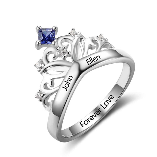 Anillo de plata de ley 925 con piedra de nacimiento y diseño de corona personalizado