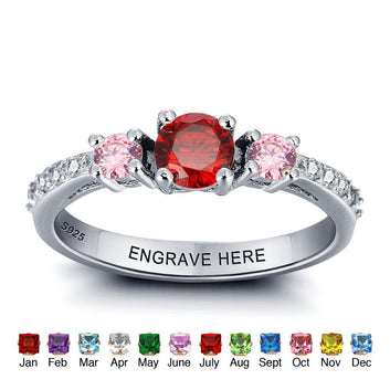 Anillo de plata de ley 925 con nombre grabado personalizado y piedra de nacimiento