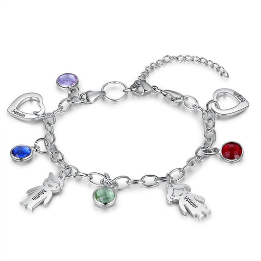 Pulsera personalizada con dije de corazón para niño y niña con nombre grabado