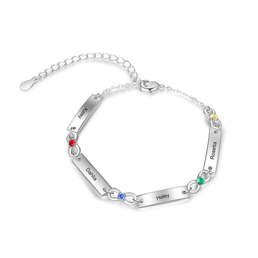 Personalized Engraved Name 1-6 Birthstones Adjustable Bracelet