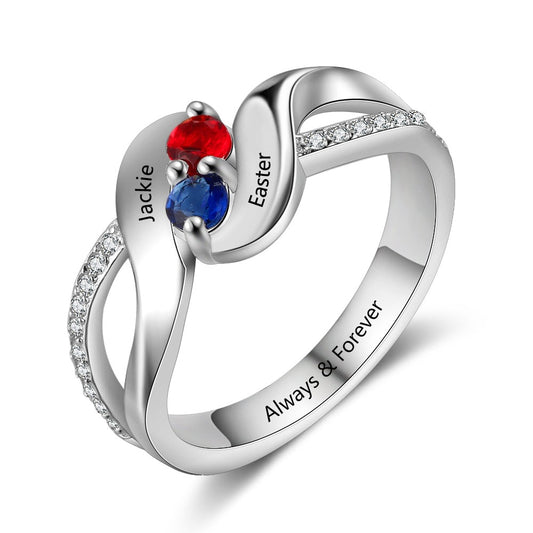 Anillo personalizado con dos nombres en plata de ley 925 auténtica