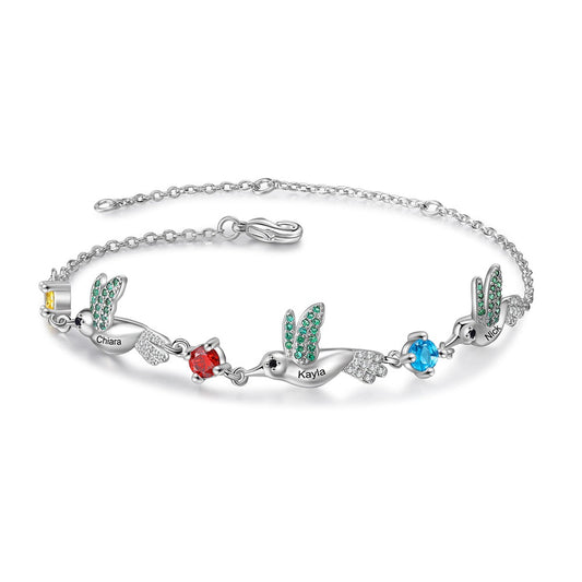 Pulsera personalizada de colibrí con 3 piedras de nacimiento