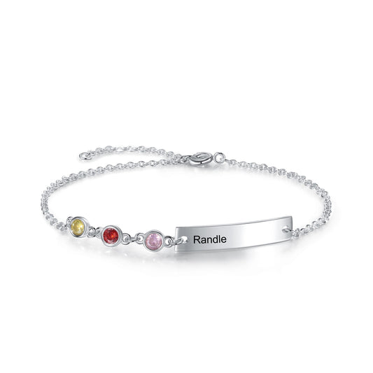 Personalized Name 3 Birthstones Customized Engraving Bracelet