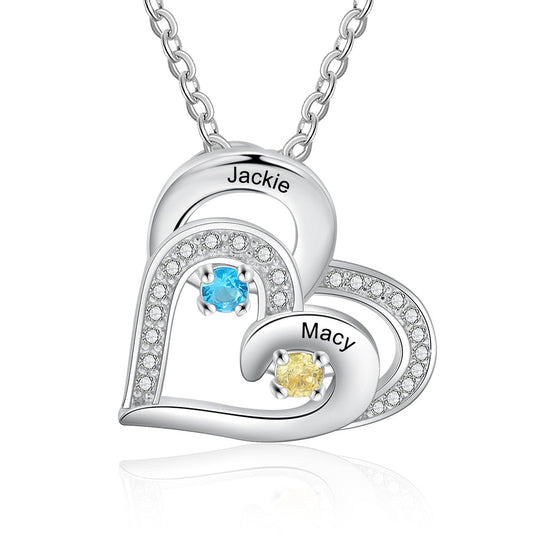 Collar personalizado con piedra de nacimiento y nombre grabado en forma de corazón.