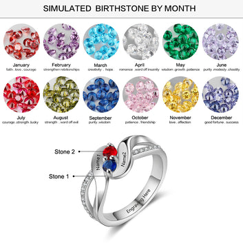 Anillo personalizado con dos nombres en plata de ley 925 auténtica