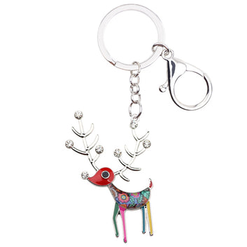 Porte-clés en alliage émaillé motif cerf et élan