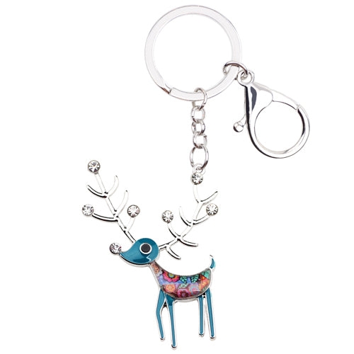 Porte-clés en alliage émaillé motif cerf et élan