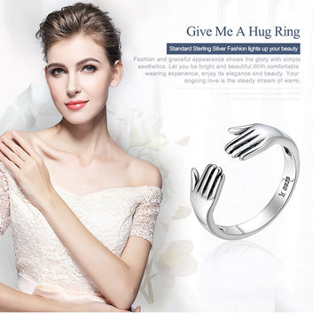 Bague double couche en argent sterling 925 « Donnez-moi un câlin »