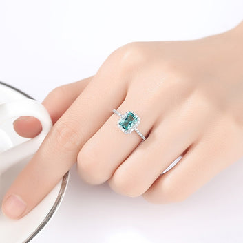 Classic Green Rectangle Bague Pure 925 Sterling Silver Gemstone Ring