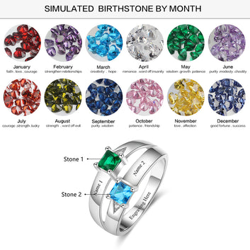 Anillo de promesa personalizado con 2 piedras de nacimiento grabadas