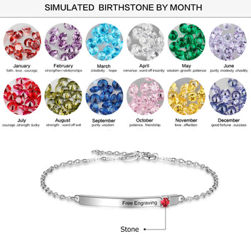 Pulsera de cadena con letra grabada con nombre personalizado y piedra de nacimiento