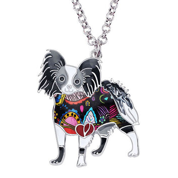 Enamel Alloy Standing Papillon Dog Necklace
