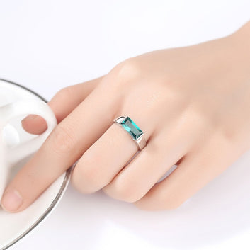 Pure 925 Sterling Silver Green Anillos Mujer Engagement Gemstone Ring
