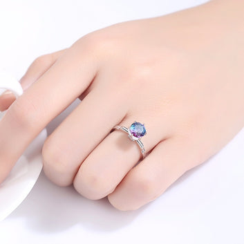 Genuine 925 Sterling Silver Rainbow Fire Mystic Topaz Solid Engagement Gemstone Ring