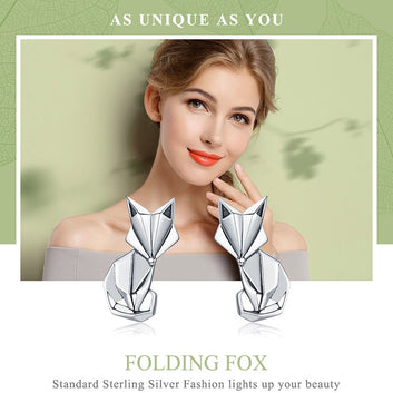 Pendientes plegables de zorro de moda en plata de ley 925