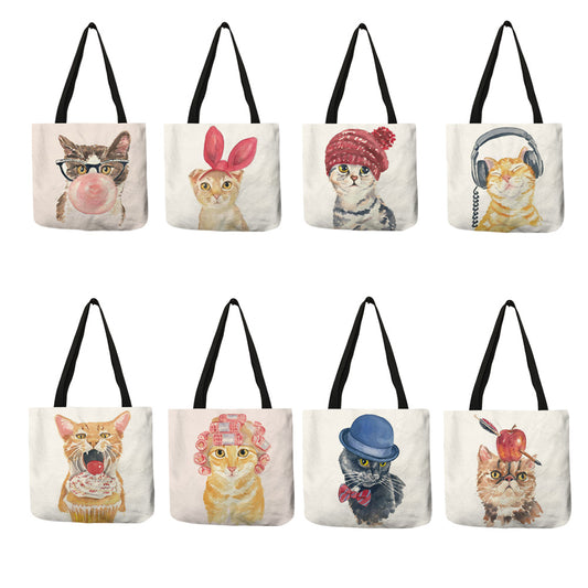 Sac de courses réutilisable en lin avec imprimé chat et ballons