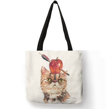 Sac de courses réutilisable en lin avec imprimé chat et ballons